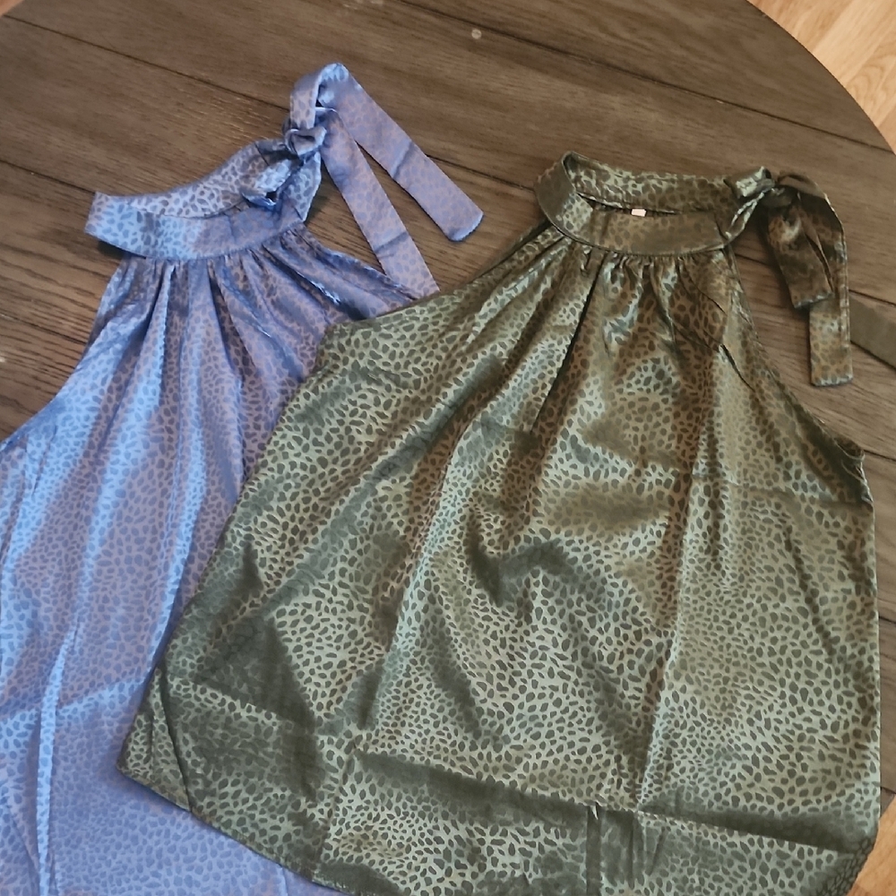 Leopard Print Halter Tops in Blue and Green